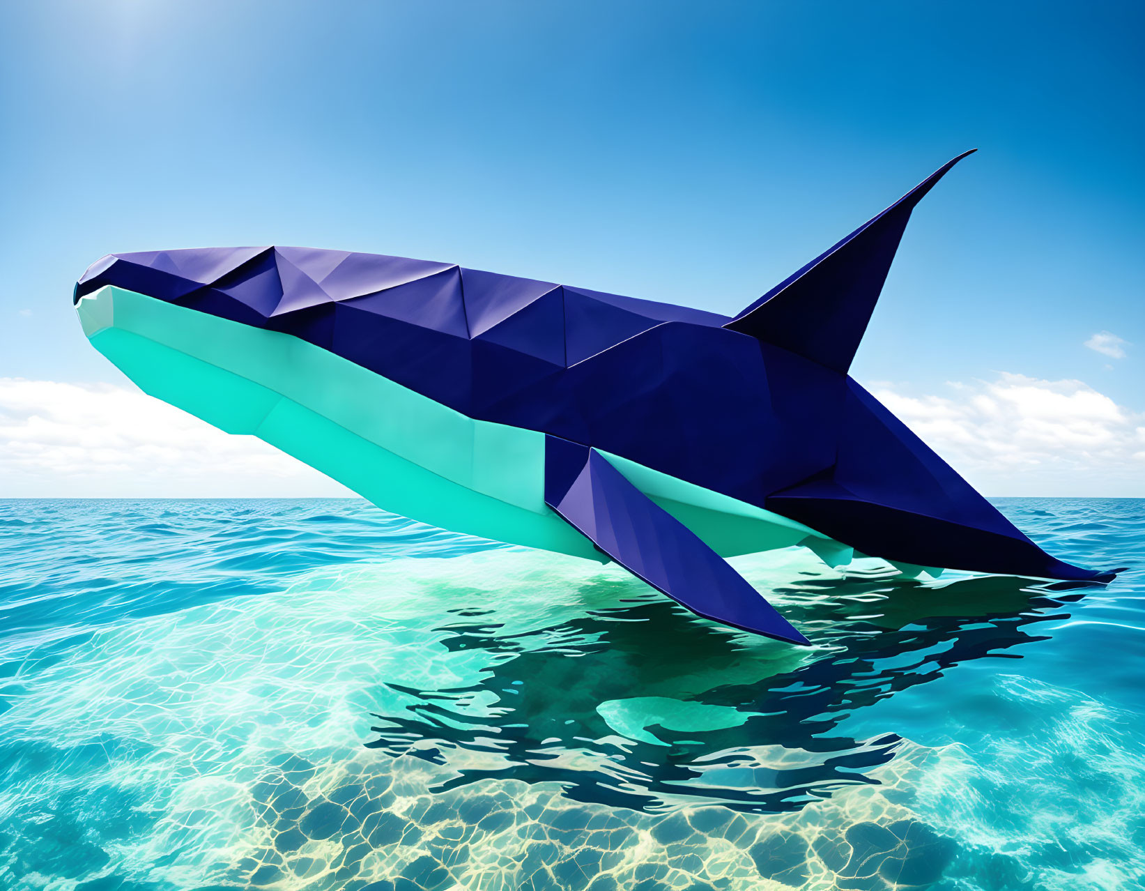 Polygonal Style Illustration of Whale Breaching Ocean Surface