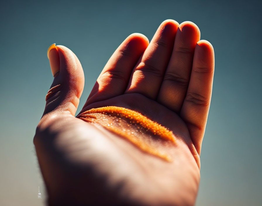 Human hand with soft focus background and skin texture details