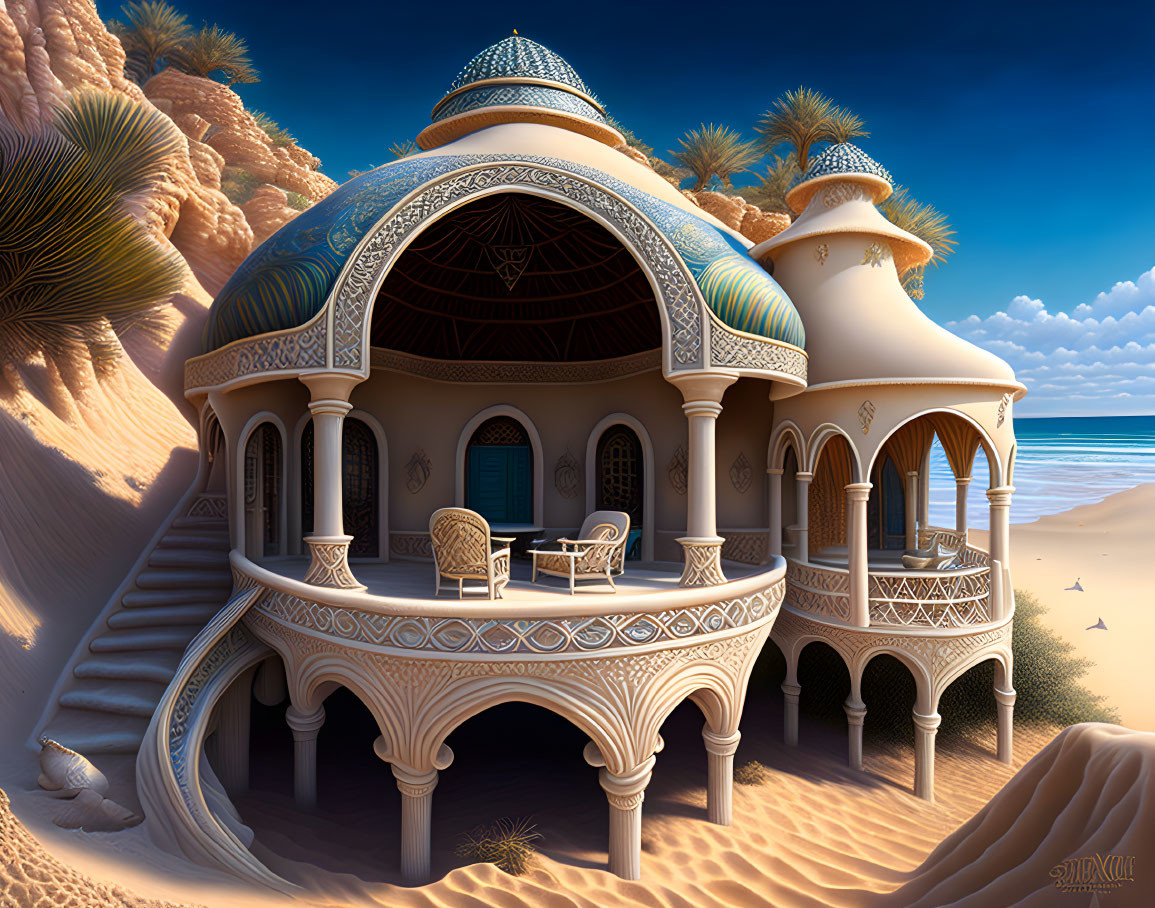 Intricate Fantastical Desert Palace Among Dunes