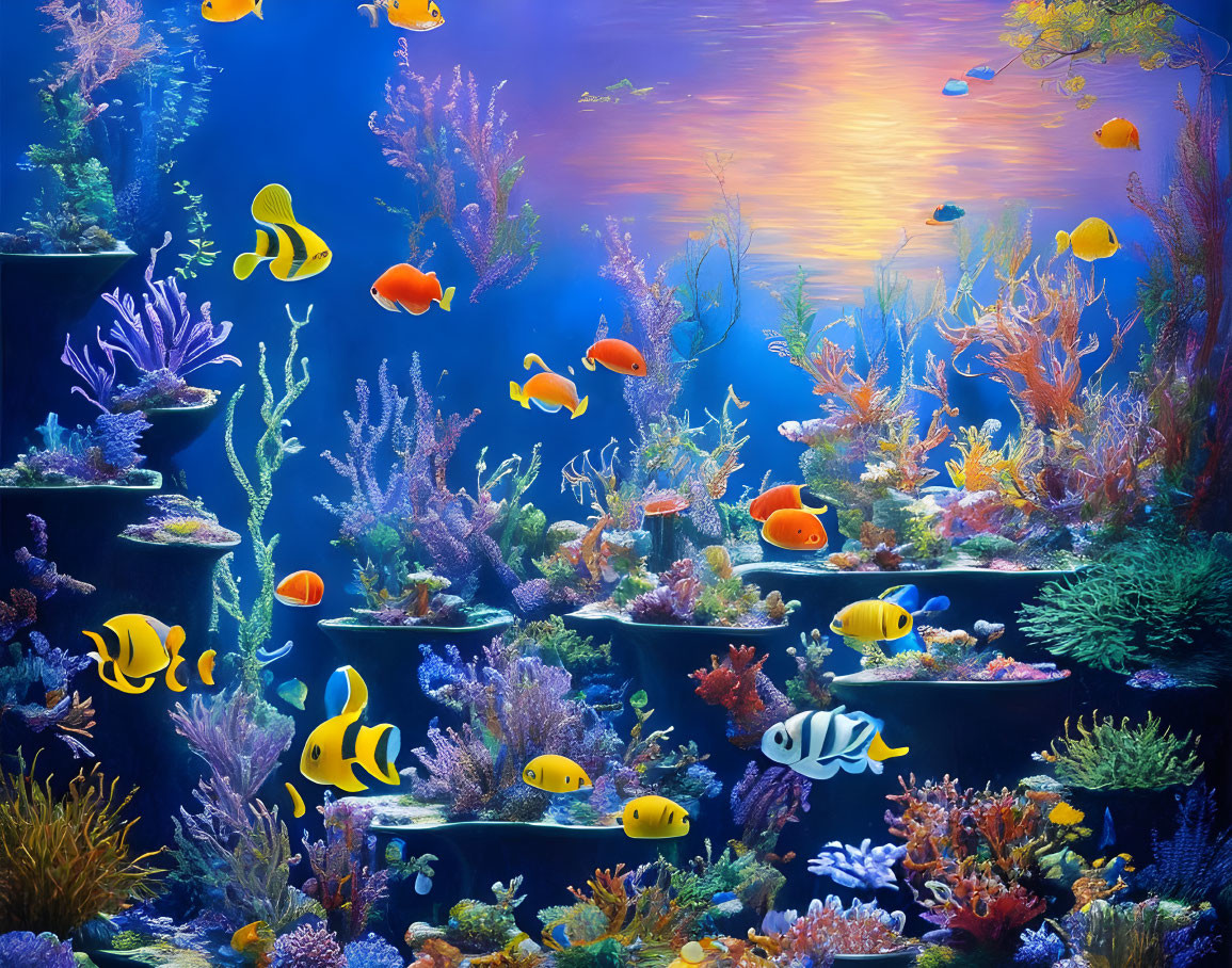 Colorful Tropical Fish in Vibrant Underwater Coral Reef Scene