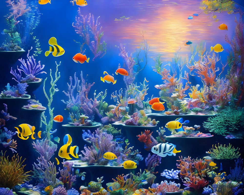 Colorful Tropical Fish in Vibrant Underwater Coral Reef Scene