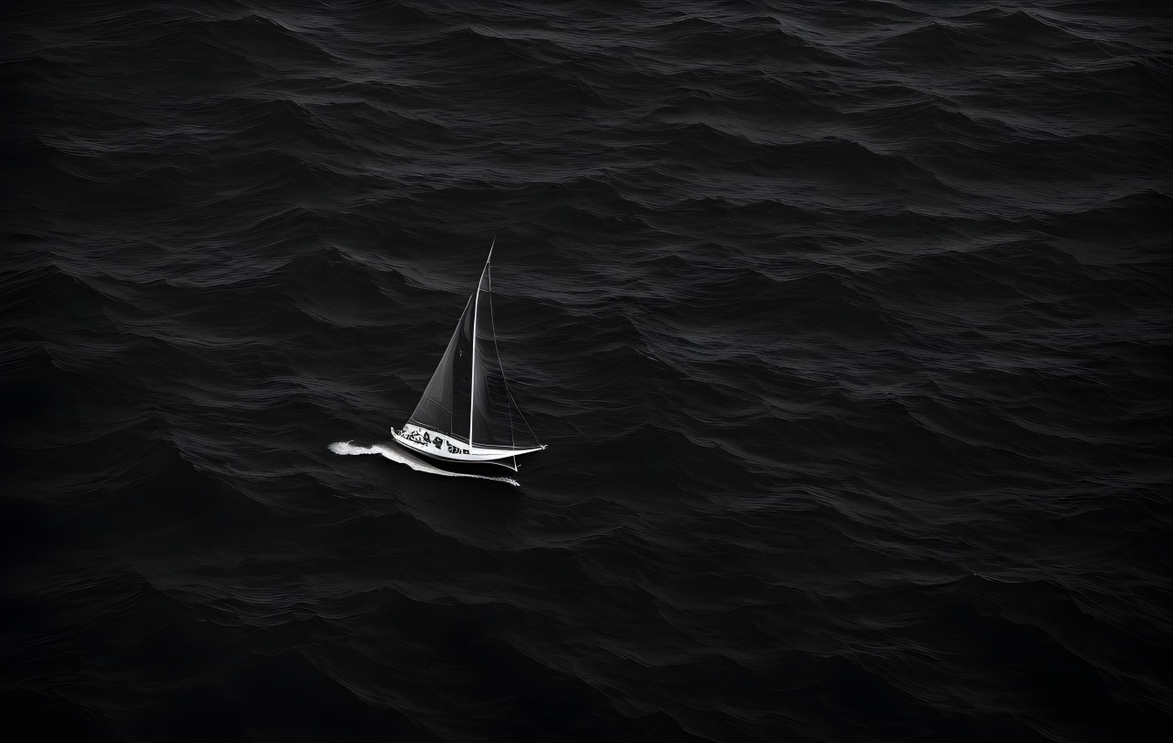 Little sailing boat in ocean