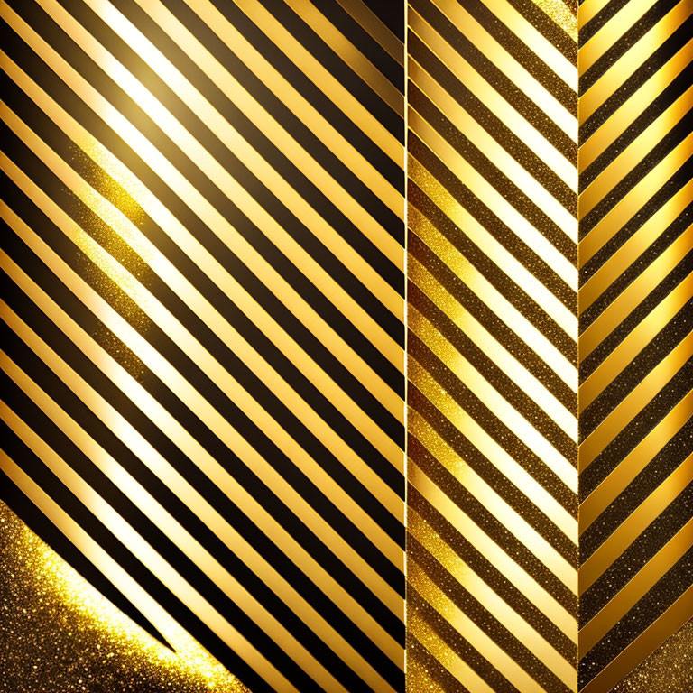 Black and Gold Glitter Stripes Pattern with Reflective Surface