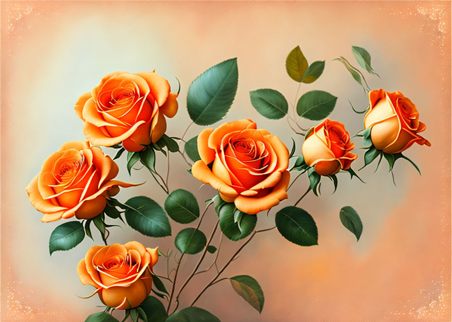 Orange Roses Bouquet on Peach Background