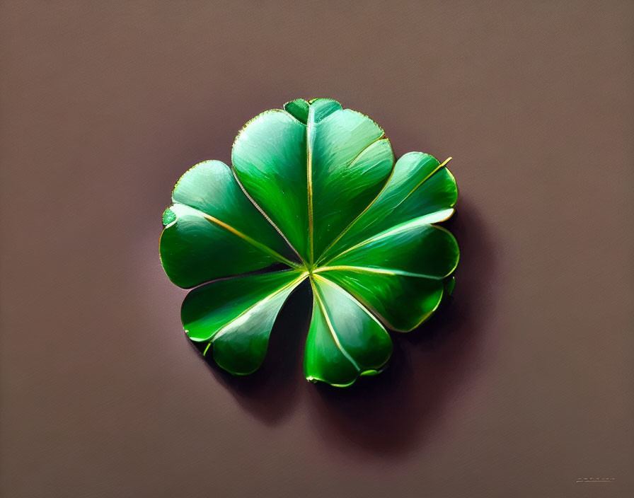 Realistic Four-Leaf Clover Digital Illustration on Brown Background