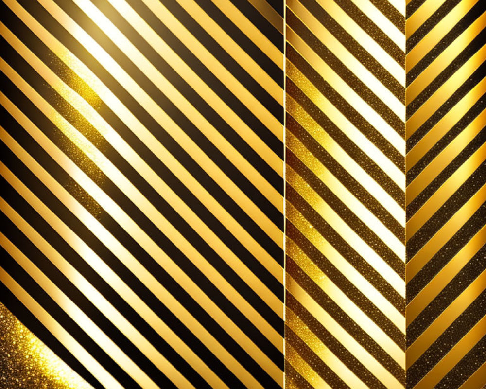 Black and Gold Glitter Stripes Pattern with Reflective Surface