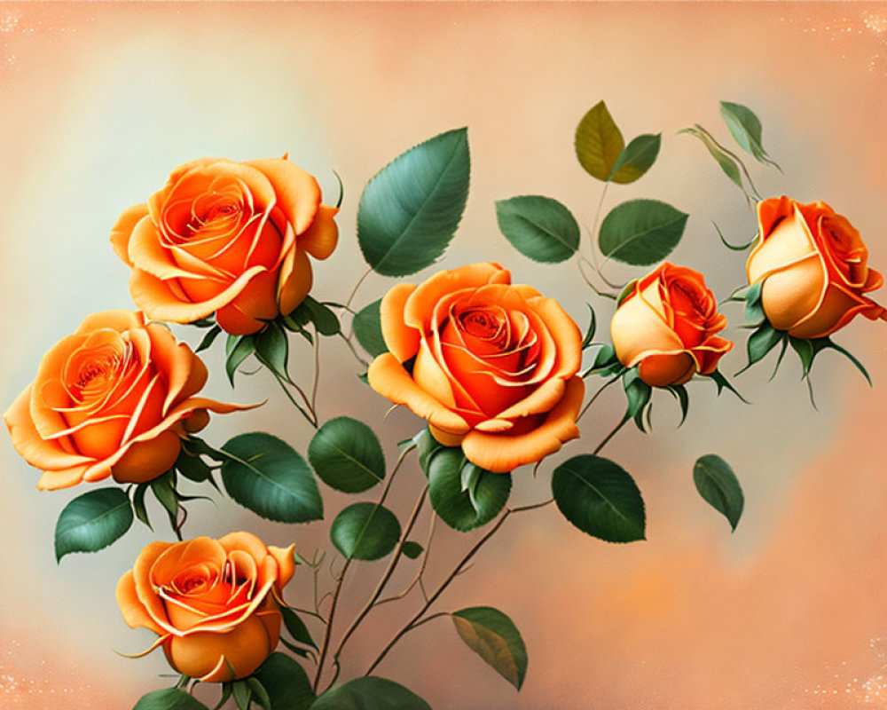 Orange Roses Bouquet on Peach Background