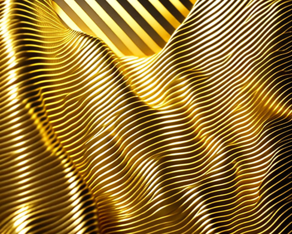 Gold and Black Striped Abstract Wavy Pattern with 3D Effect