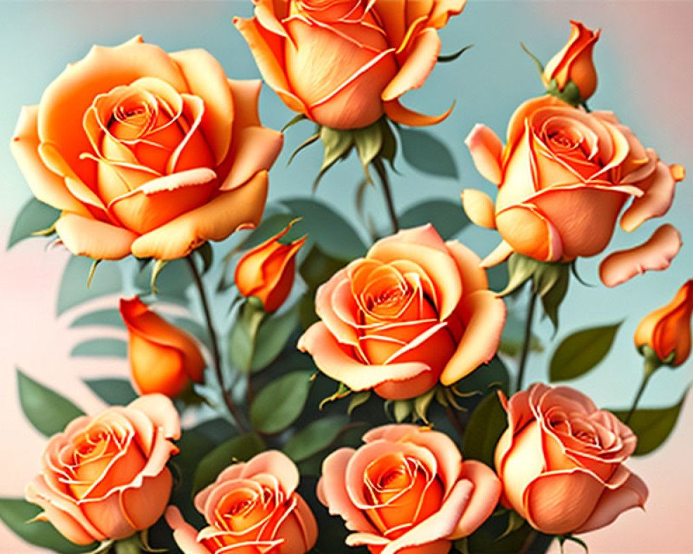 Peach-Colored Roses Bouquet on Soft Pastel Background