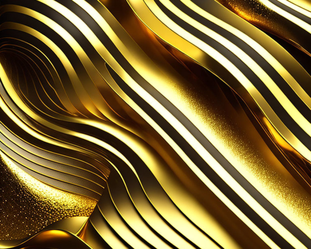 Luxurious 3D Texture of Golden Wavy Lines with Glittering Particles