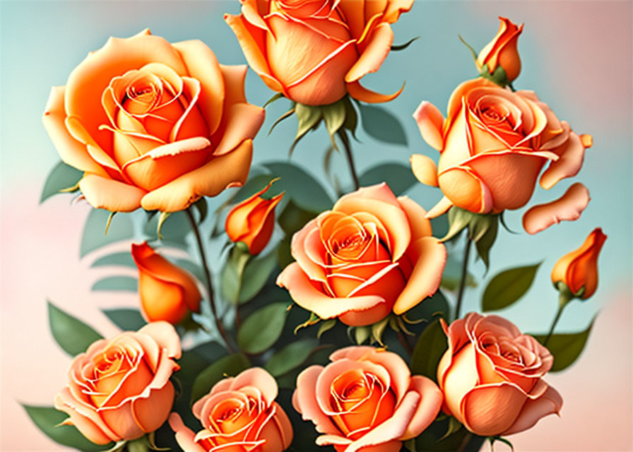 Peach-Colored Roses Bouquet on Soft Pastel Background