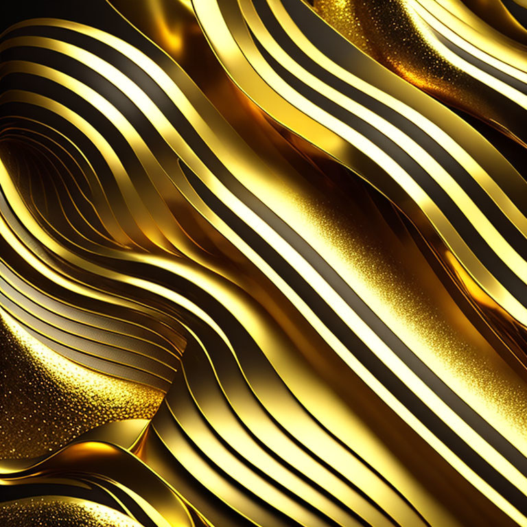 Luxurious 3D Texture of Golden Wavy Lines with Glittering Particles