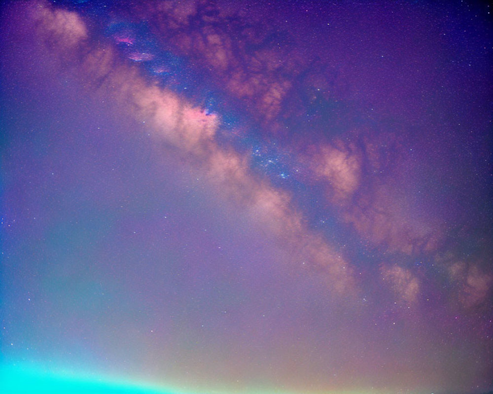 Colorful Night Sky with Milky Way Galaxy and Clouds