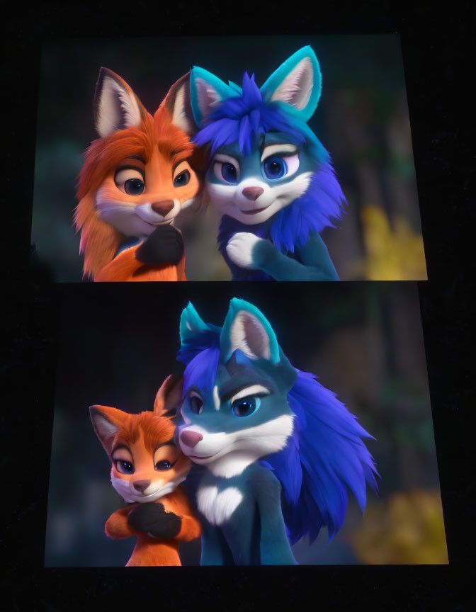 Anthropomorphic Fox Characters with Expressive Eyes in Two Poses