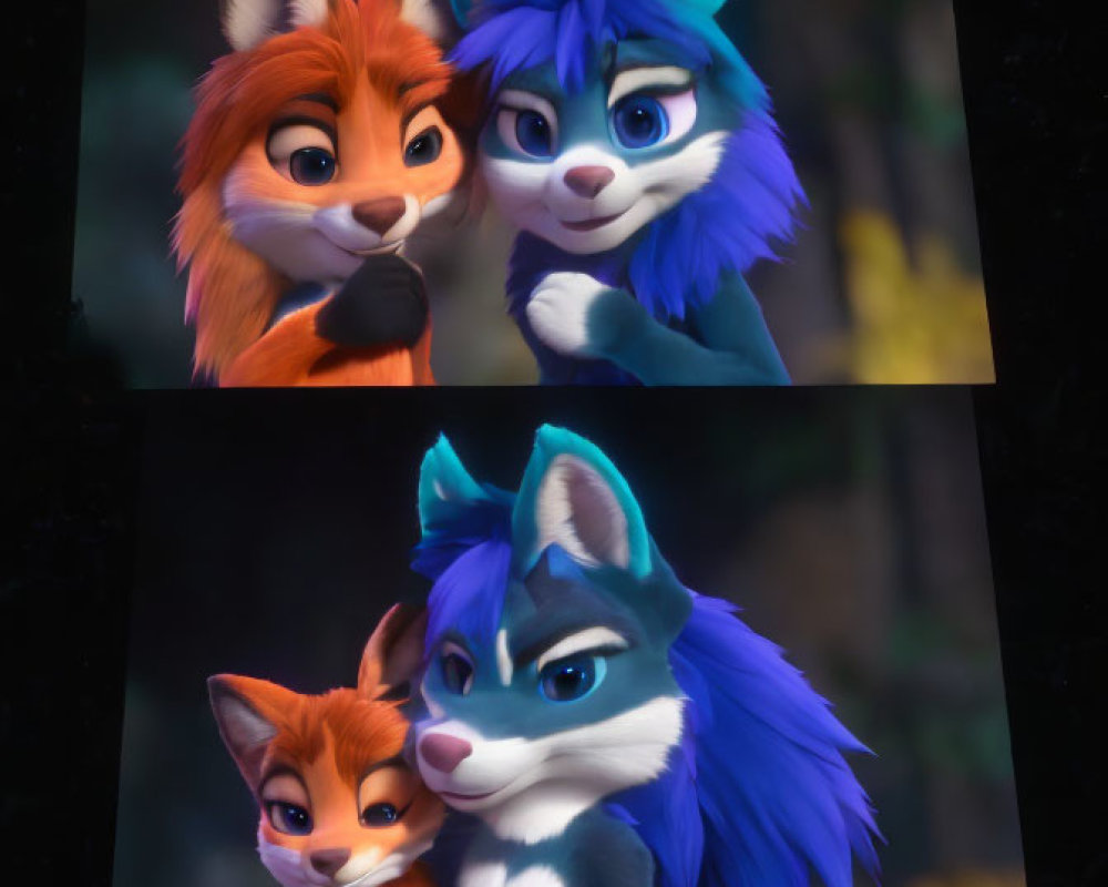 Anthropomorphic Fox Characters with Expressive Eyes in Two Poses