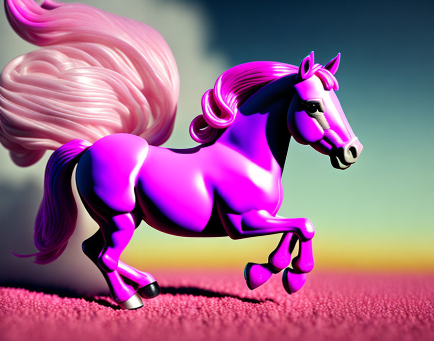 Pink Toy Horse Galloping on Soft Surface under Blue Sky