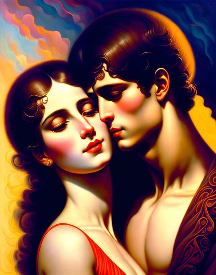 Romantic couple digital painting with vibrant colors