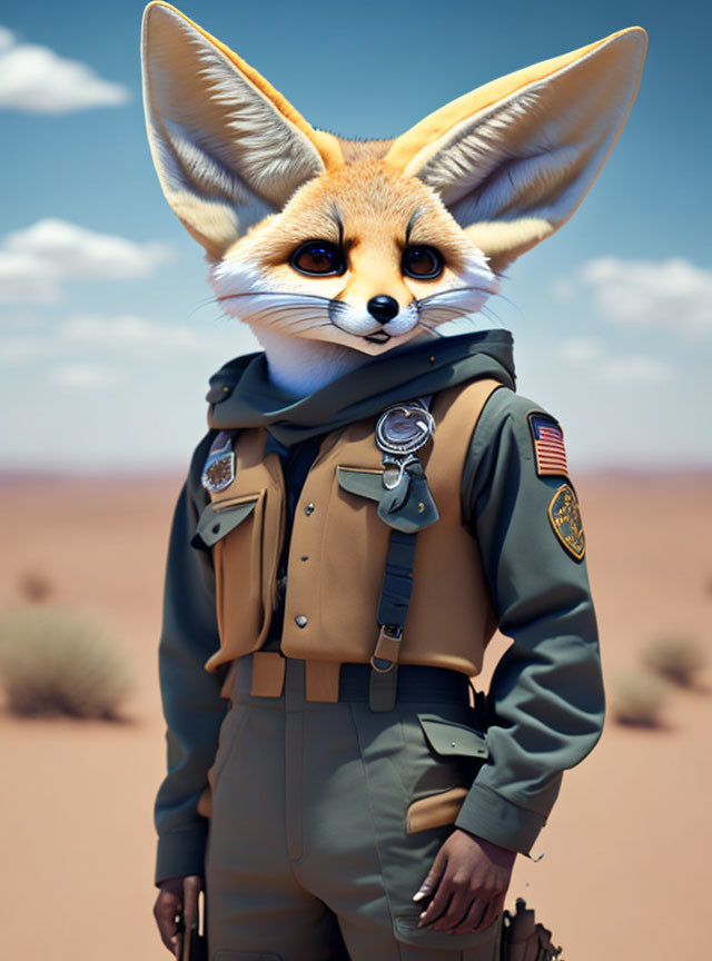 Anthropomorphic fox ranger in desert setting