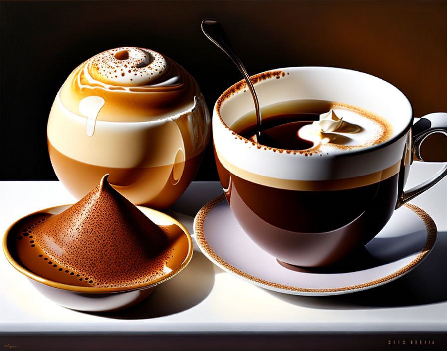 Realistic Painting of Coffee Setup with Cream-Topped Cup