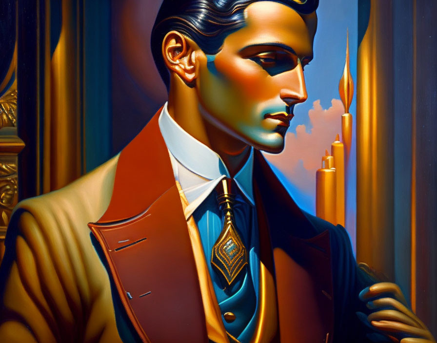 Hyperrealistic painting of a man in a suit with dramatic lighting