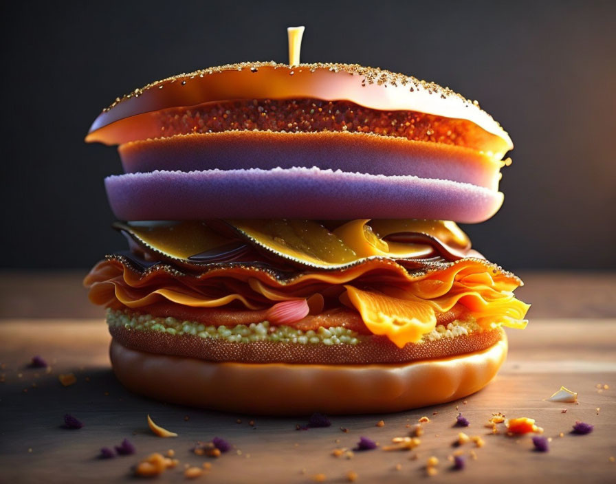 Vibrant digital artwork of a surreal sandwich concept