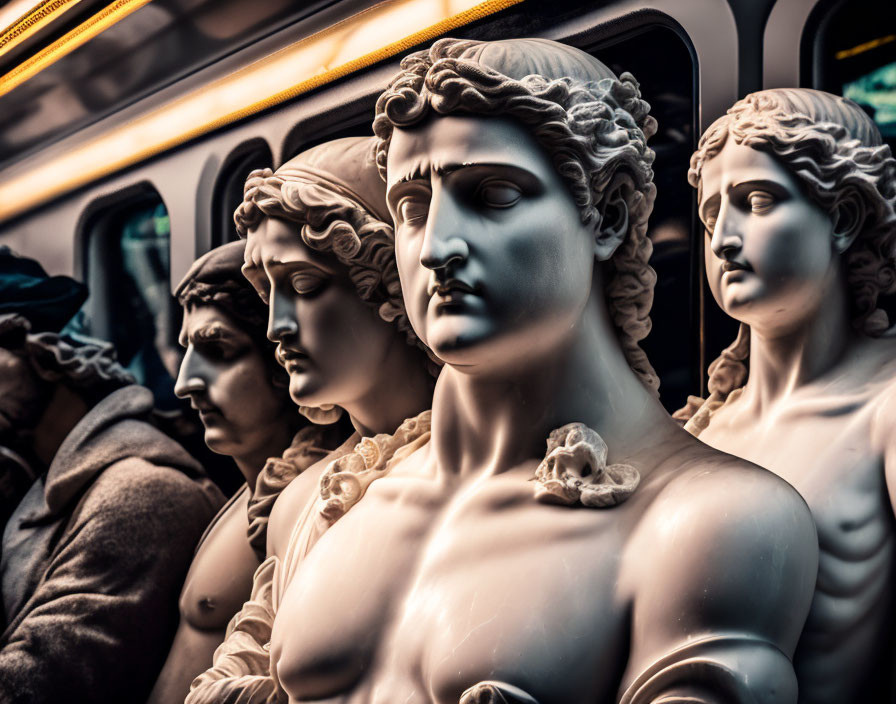 Row of Intricately Detailed Sculpted Busts with Classical Features