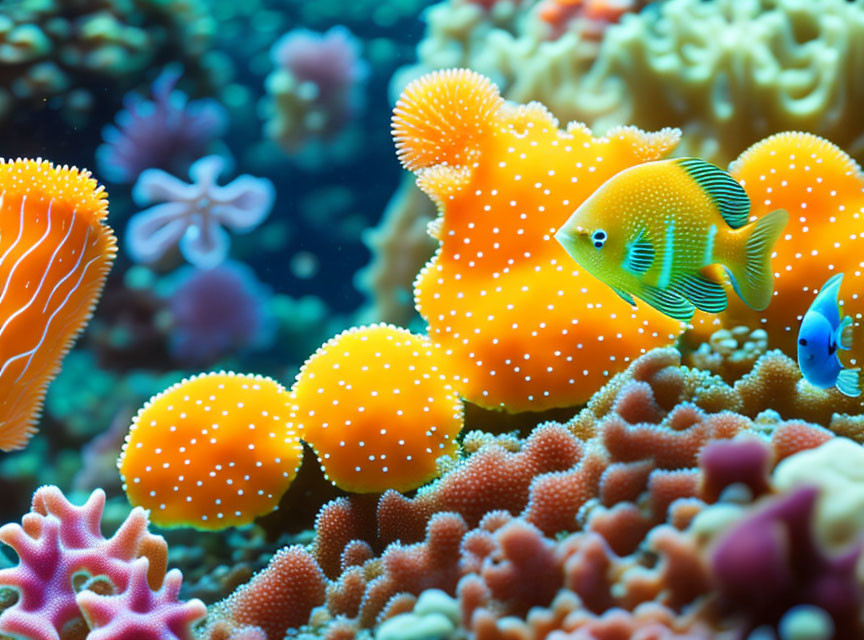 Colorful Underwater Scene with Orange Fish & Coral