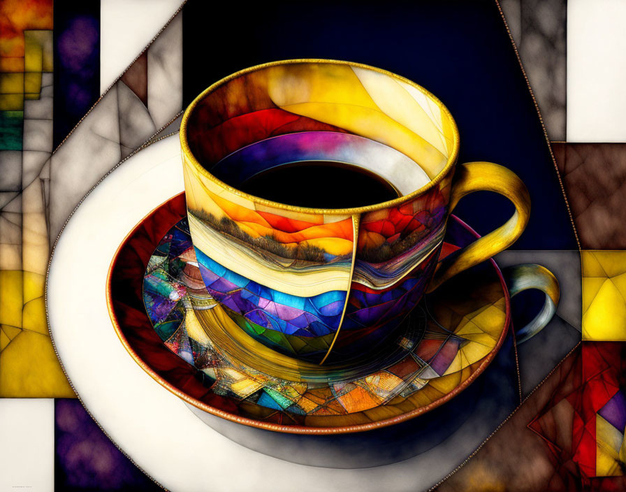 Colorful Stained Glass Coffee Cup Illustration