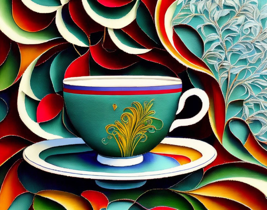 Teacup with Decorative Pattern on Vibrant Background