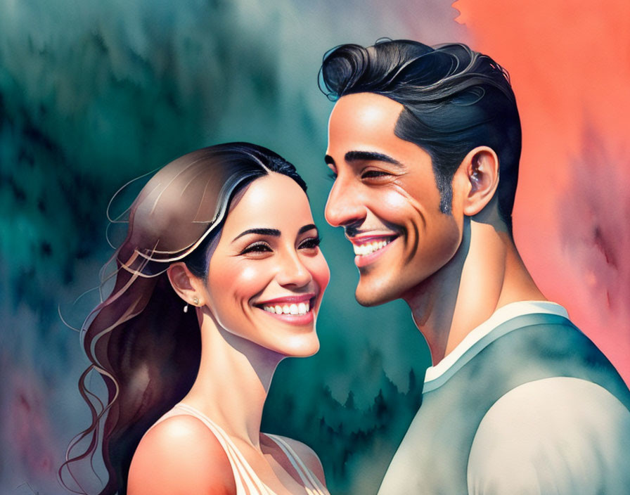 Vibrant Wedding Day Digital Art of Smiling Couple