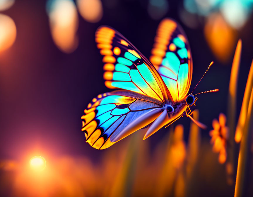 Colorful Butterfly on Foliage in Warm Light