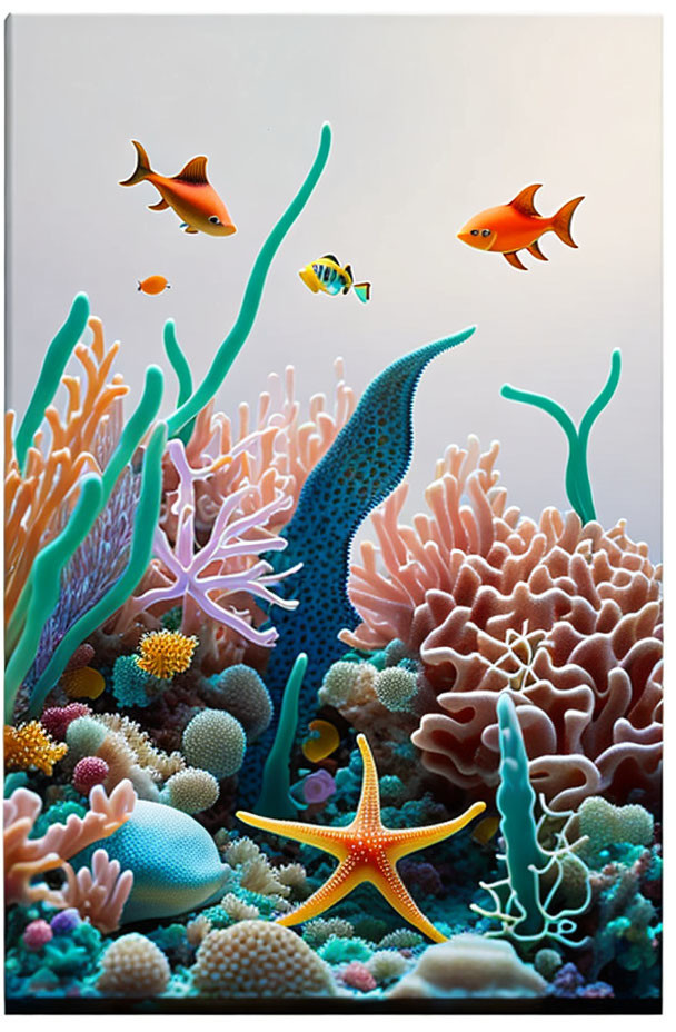 Vibrant Coral Reef with Starfish and Tropical Fish