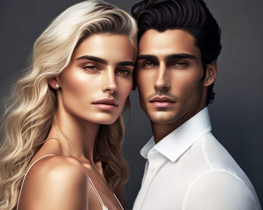 Man and woman with striking features in digital artwork