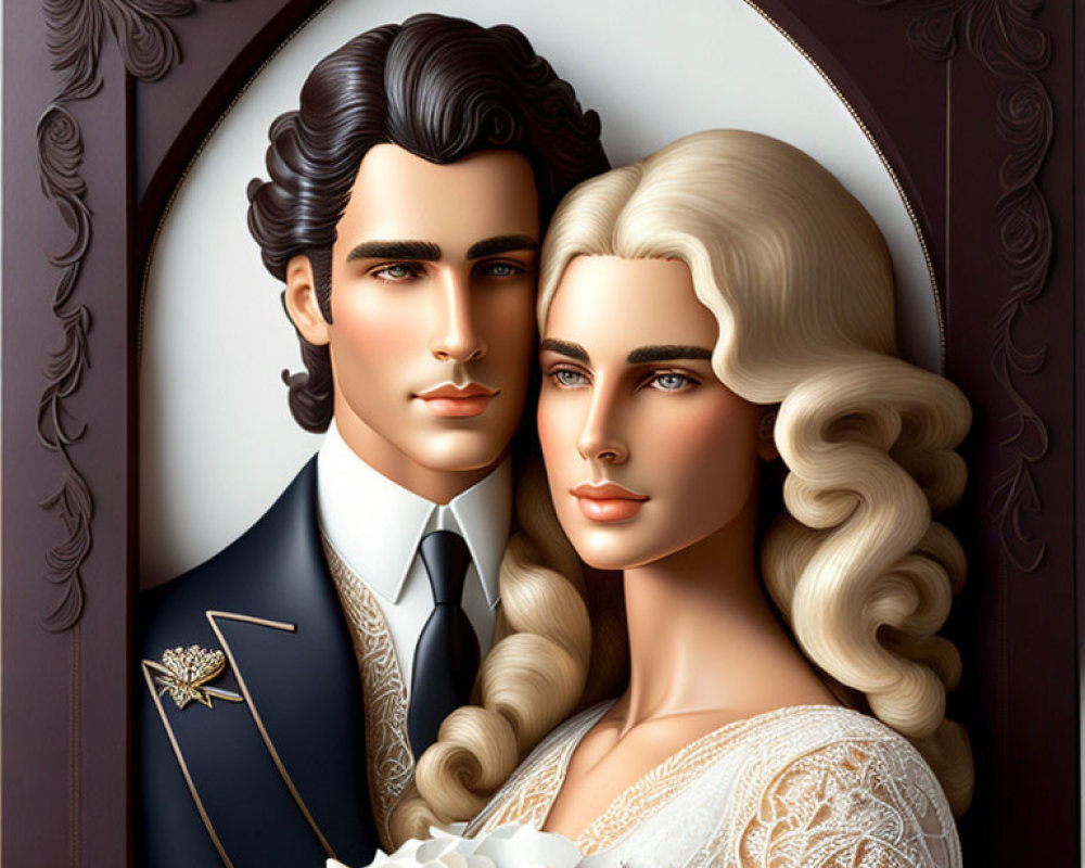 Detailed Stylized Wedding Couple Illustration