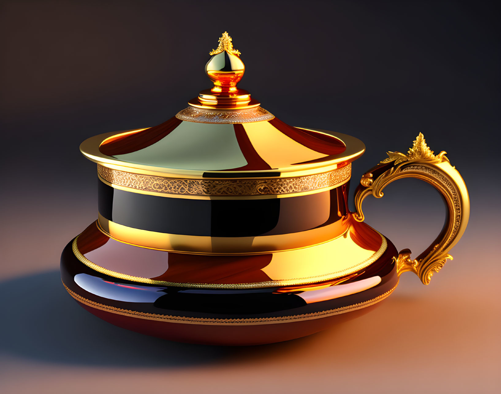 Intricate Golden Pot with Striped Pattern on Gradient Background