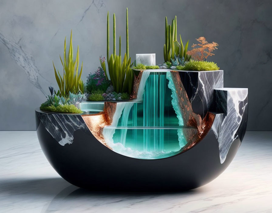 Tabletop Fountain with Natural Landscape Design