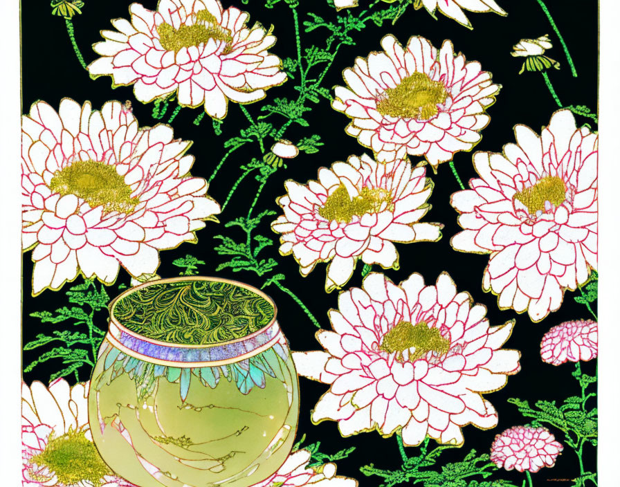  green tea and white chrysanthemums 