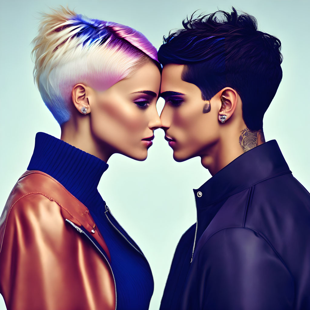 Digitally Rendered Characters with Trendy Hairstyles Gazing Intimately