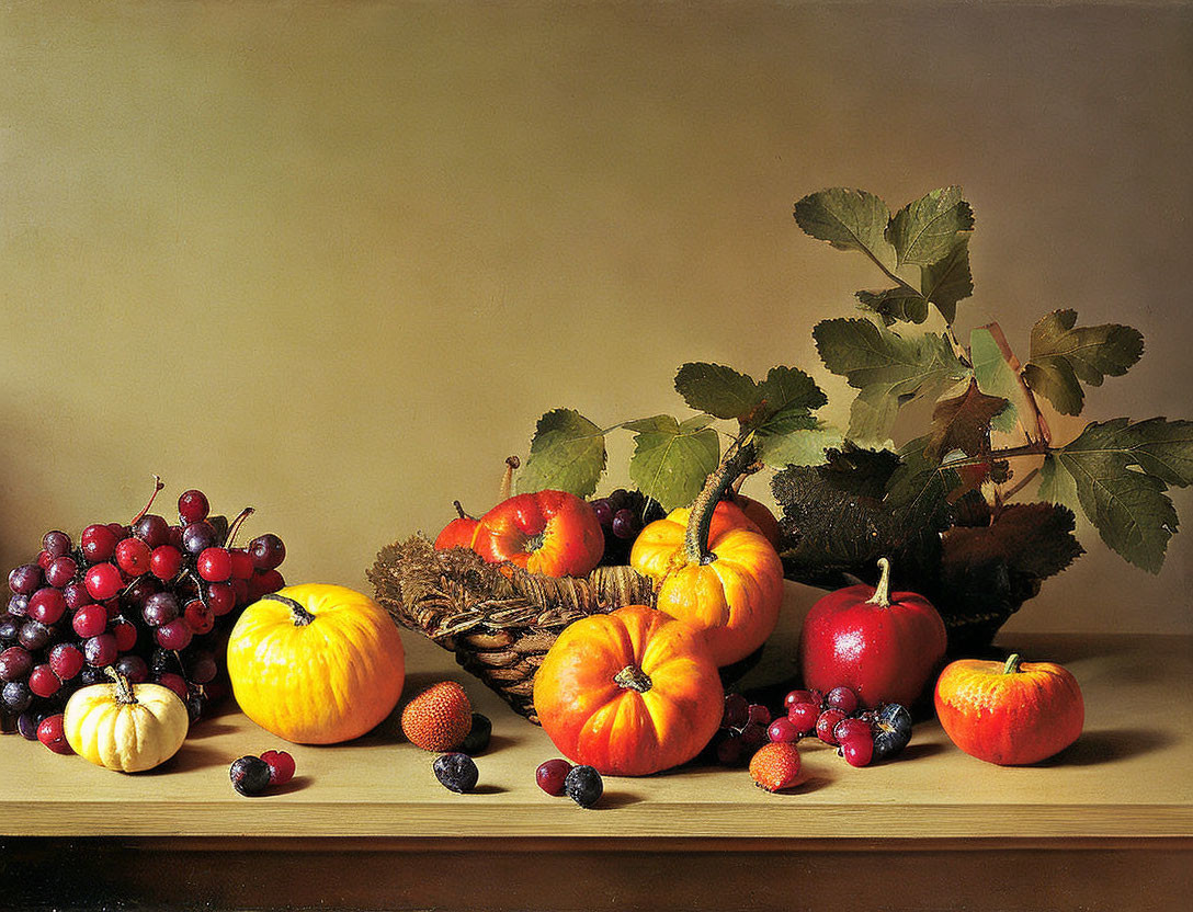 Classic Still Life Painting with Assorted Ripe Fruit