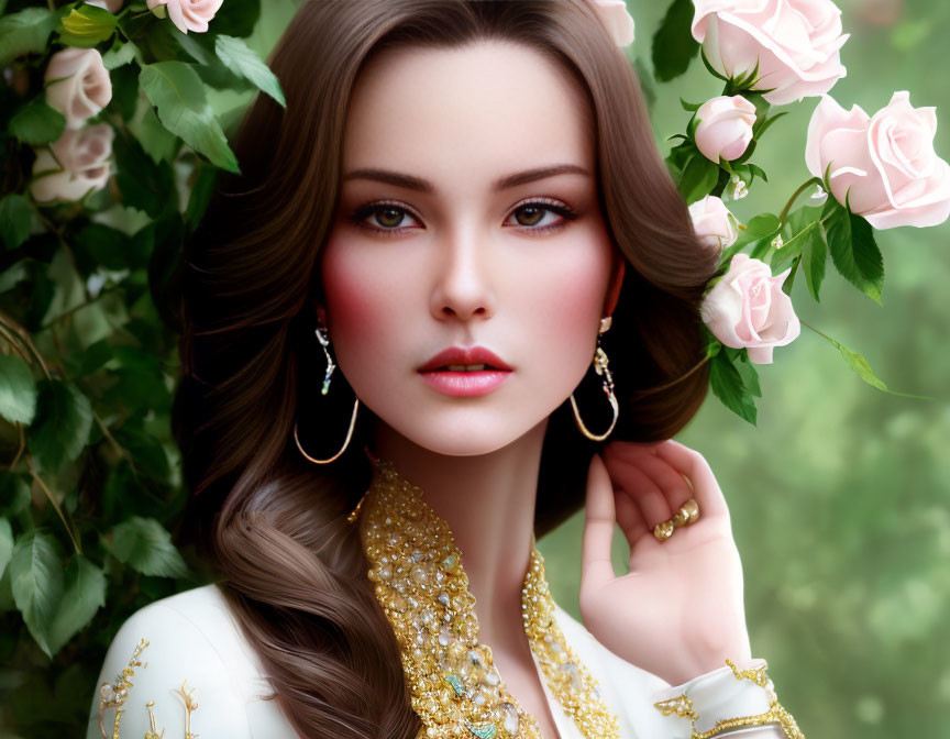 Detailed Makeup and Jewelry on Woman in Digital Painting