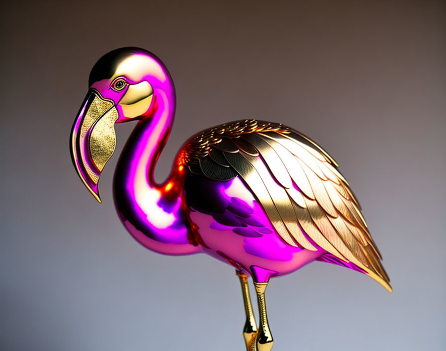 Colorful Metallic Flamingo with Gold Beak on Gradient Background