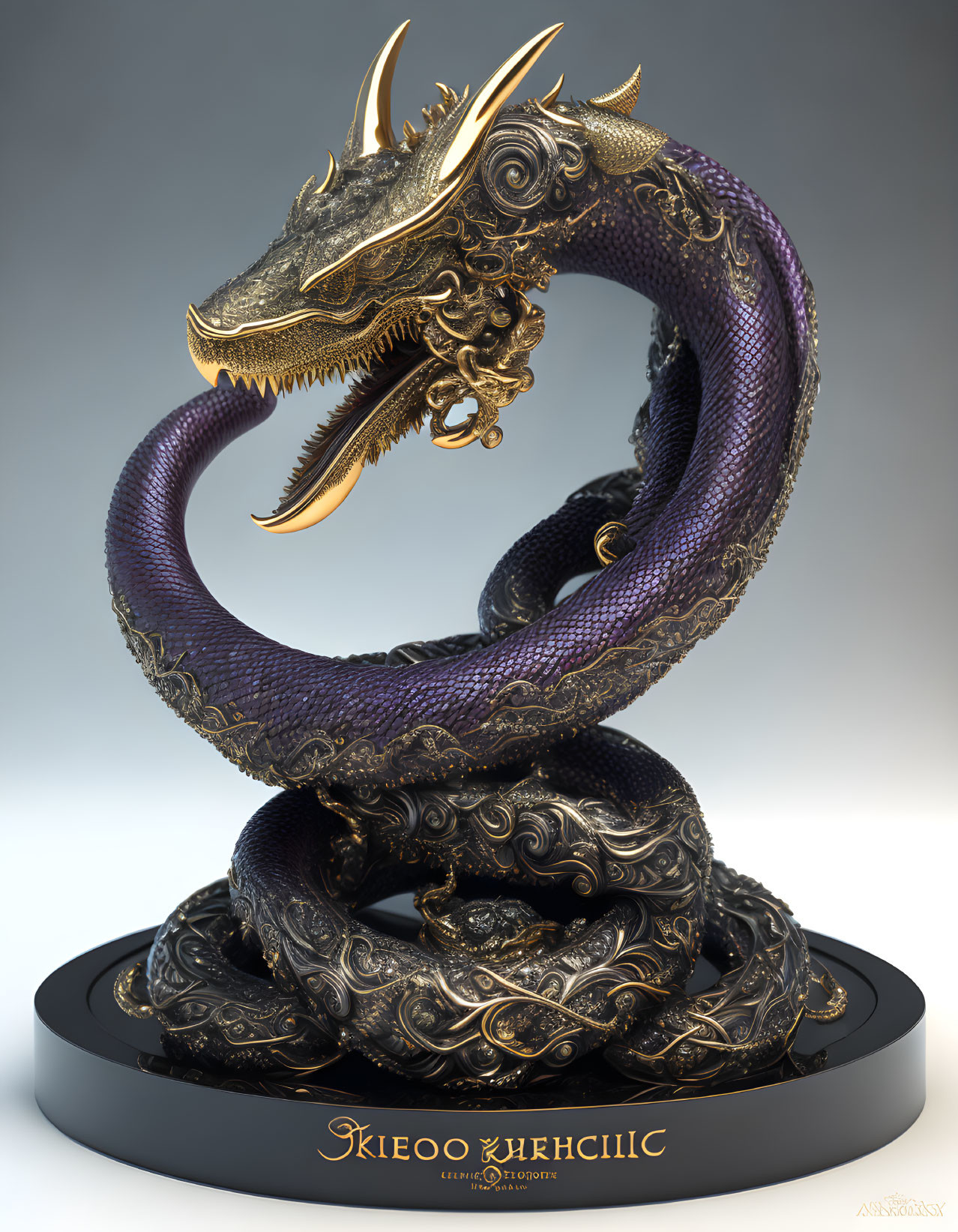 Intricately Designed Serpentine Dragon Digital Sculpture