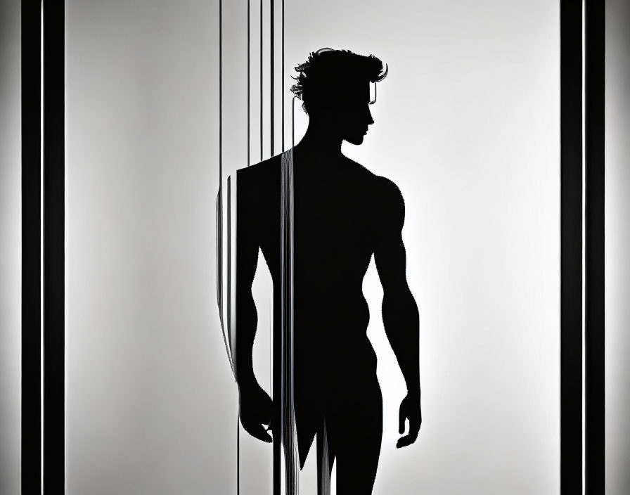 Muscular Man Silhouette Profile with Shadows and Light Strips