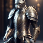 Elaborate Plate Armor Knight Standing Before Ancient Castle