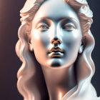 Classical female bust with wavy hair and serene expression in warm gradient tones