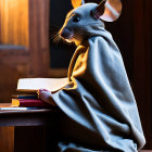 Anthropomorphic Mouse Reading Book by Window with Light