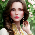 Detailed Makeup and Jewelry on Woman in Digital Painting