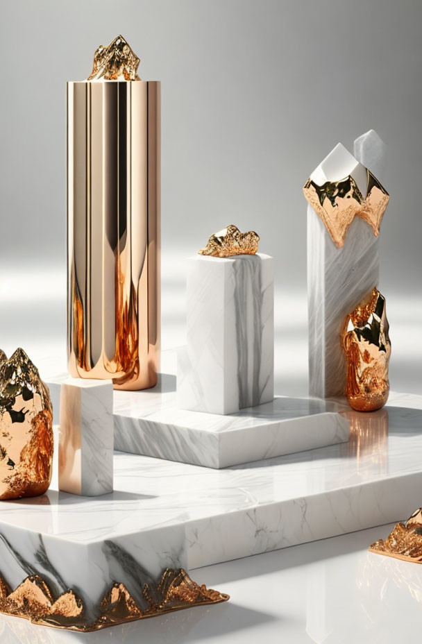 Luxurious Marble Containers with Copper and Gold Accents