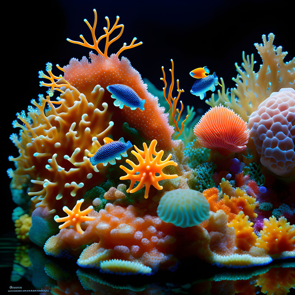 Colorful coral and fish in vibrant underwater scene