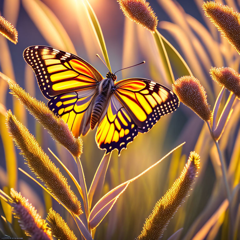 Colorful Monarch Butterfly on Grass in Sunlight